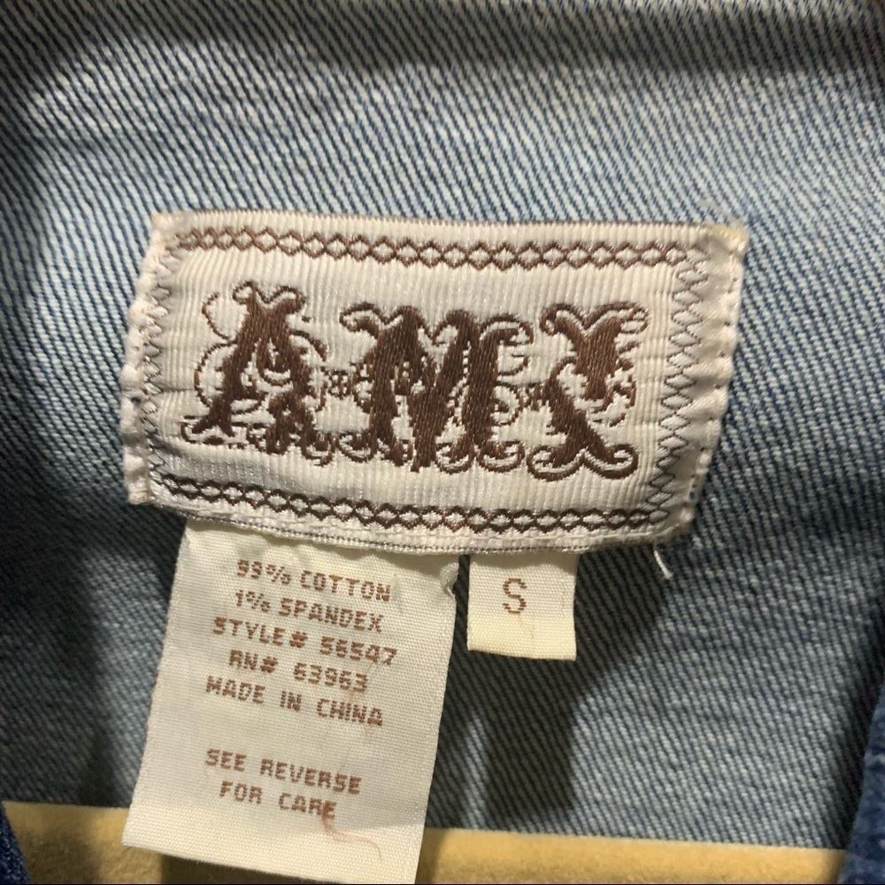 AMI Denim Button Down Jean Jacket w/ Tan Trim Sz S - Picture 10 of 11